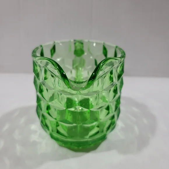 Uranium Glass Depression  Glass Pitcher Creamer Cubist Pattern UV Glowing Glass - Picture 6 of 9